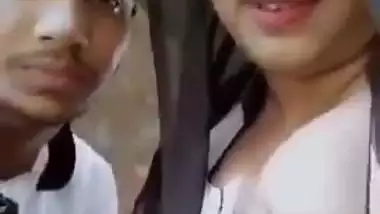 Couple enjoys on terrace in Indian college girl sex video